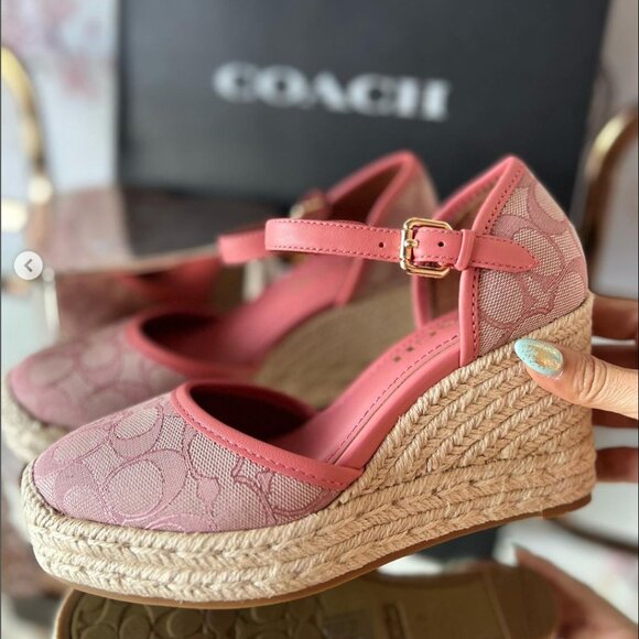 NIB - COACH Raine Espadrille In Signature Jacquard Sandal - size 5 US Pink - Picture 7 of 16